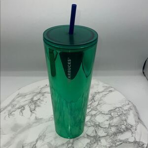 STARBUCKS Reflective Green 24 Oz Venti Cold Cup Tumbler with Lid and Straw